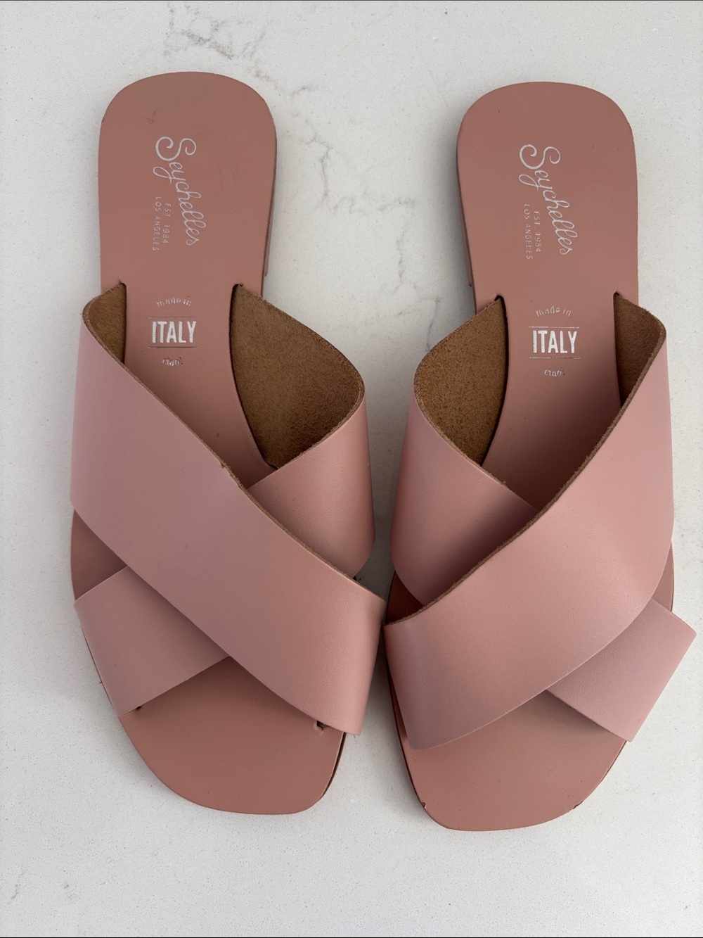 Seychelles Total Relaxation Pink Leather Slide Sandals Sz 7